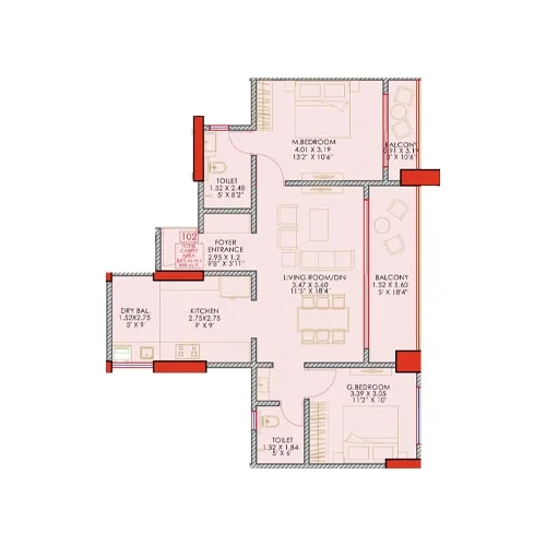 Saffron Amber Baner 2BHK Floorplan Image