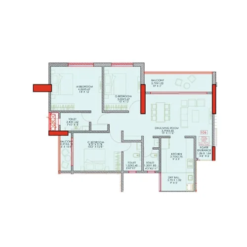 Saffron Amber Baner 3BHK Floorplan Image